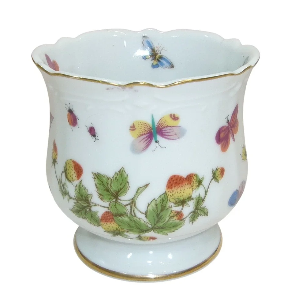 Ardalt Lenwile China Strawberry Butterfly Porcelain Planter Cachepot Japan 7083